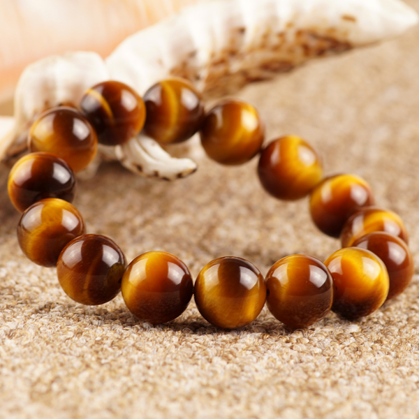 Genuine South Africa Natural 14mm Yellow Tiger Eye Bracelet